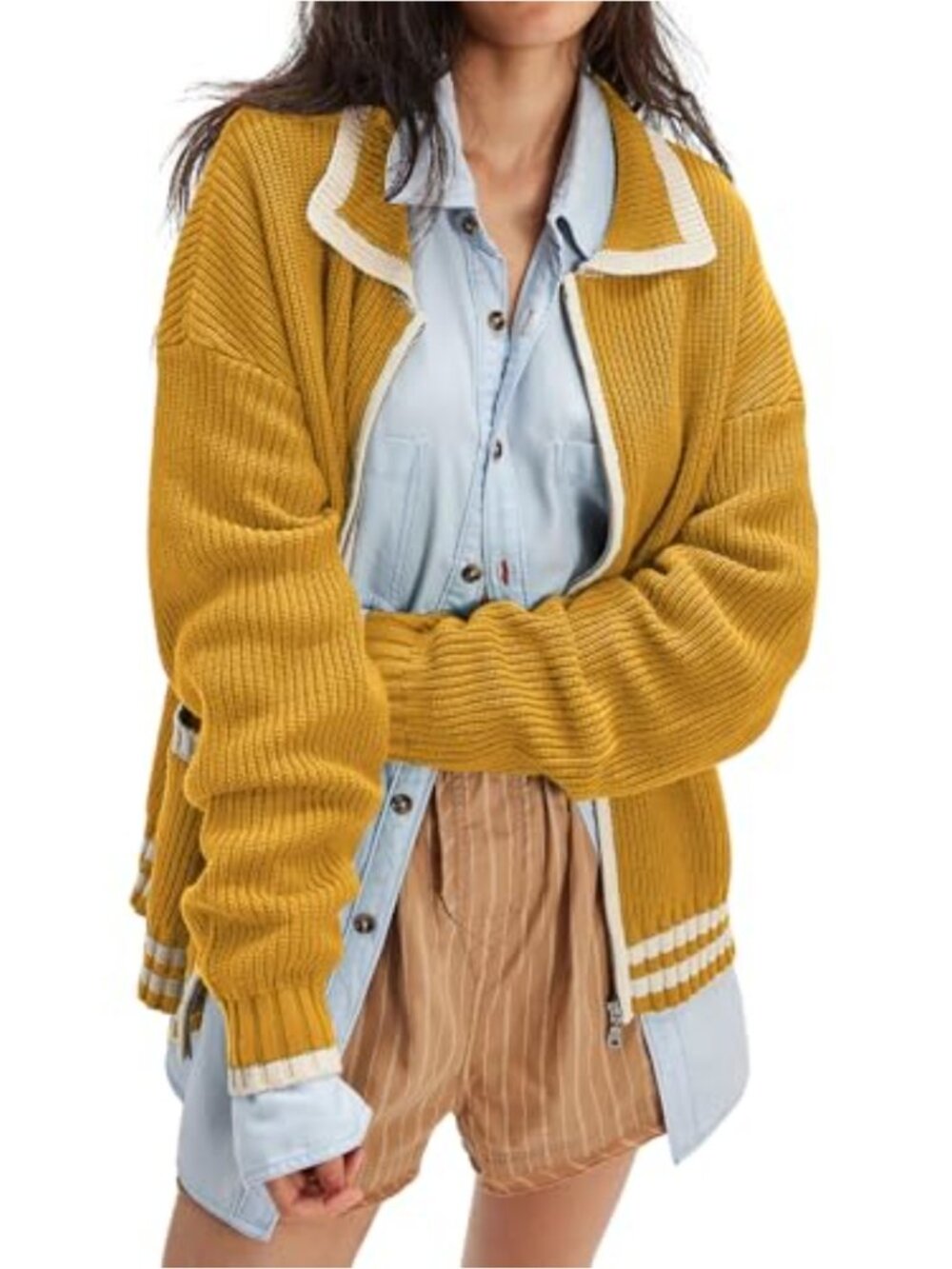 CHARTOU Zip Up Cardigan Sweater Oversized Knit Coat for Women Fall